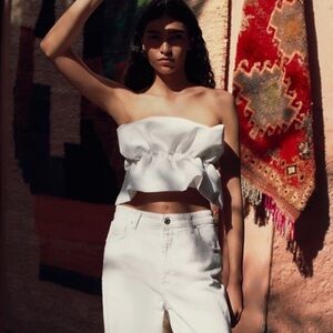 Zara Elegant White Strapless Ruffle Bandeau Top XS Brand New